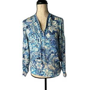 Etcetera floral print‎ 100% silk long sleeve boho top size 0